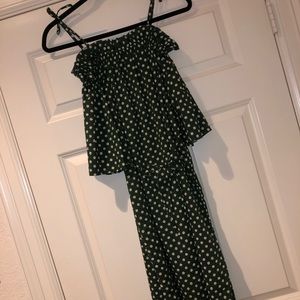 BELIZE Green & White Off Shoulder Polka Dot Dress 0